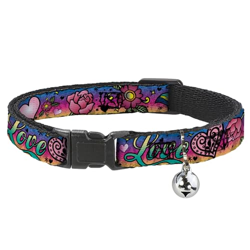 Buckle-Down Cat Collar Breakaway Love Love Purple 8 to 12 Inches 0.5 Inch Wide