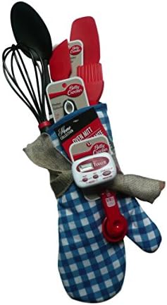 Stuffed Oven Mitt Gift Kitchen supplies in Oven Mitt Glove Set Housewarming bundle Cooking Baking Utensils Timer, Whisk, Measuring spoons, Basting Brush, Spoon, Peeler, Spatula, Multi Scraper/Spreader