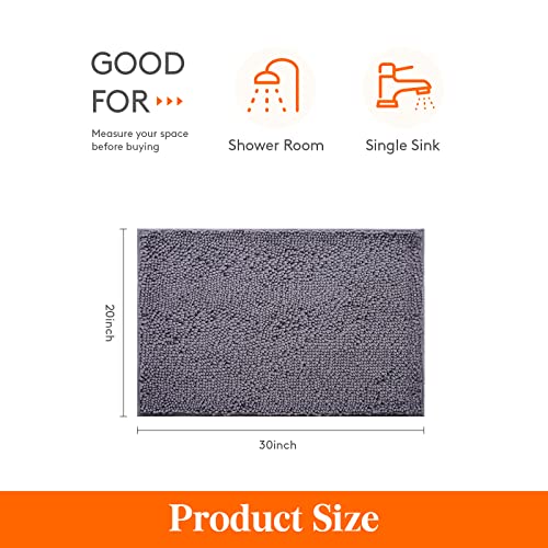 Lifewit Extra Soft Bathroom Rug Mat, Absorbent Shaggy Chenille Bath Rug, Non Slip Plush Rugs for Bathroom,Tub and Shower, Grey, 20 × 30 inch