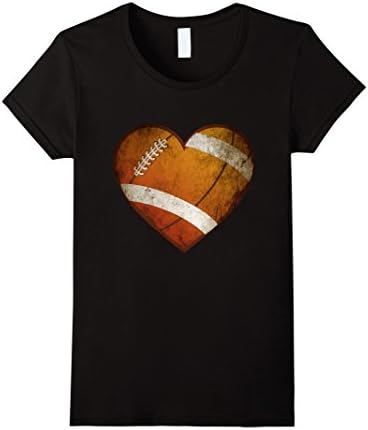 Women's I Love Football Heart Ball MOM T-shirt Medium Black