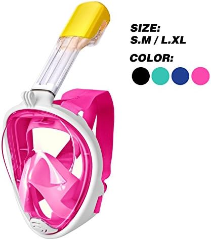 Full Face Snorkel Mask,180º Panoramic View Diving Scuba Mask Easy breath with Anti-Fog and Anti-Leak with Adjustable Head Straps Design for Adults,Youth,kids