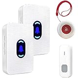 Wireless Caregiver Pager Call Button Personal Alert for Home Patient Nurses Seniors Disabilities 2 Receivers &amp; 2 Waterproof Transmitters