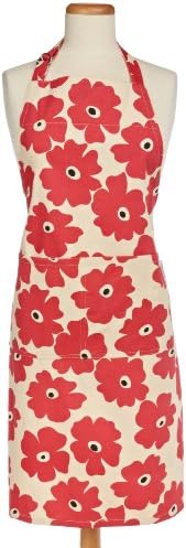 MUkitchenAdjustable Cotton Herringbone Weave Apron with Large Pockets, 35-Inches, Red Poppy