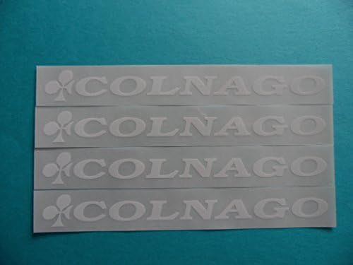 Colnago 5" x 0.75" white on clear Vinyl Decal weather proof Sticker 4pcs