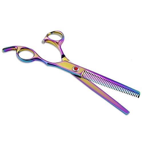 WINGONEER Pets Grooming Scissors Professional Dog Hair Cutting Scissors 7 inch Colorful 4 Piece with a Protection Case