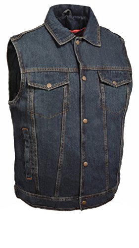 Men’s Brush Frazzle Denim Jean Vest Button up Motorcycle Jacket www.denim.fit 3