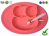 Owl Silicone Placemat – Spill Proof Suction Plate for Kids by Angel Home (pink)