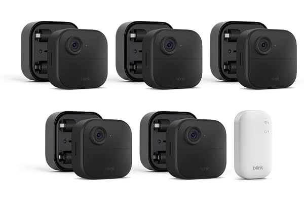 Blink Outdoor 4 + Battery Extension Pack â€” Four-year battery wireless smart security camera, HD live view, enhanced motion detection â€” 5 camera system + Battery Extension Pack