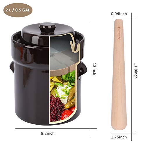 Fermentation Crock Jar 2 LiterStoneware Pot for Healthy Fermenting