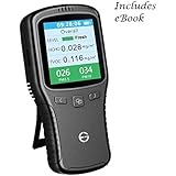 Air Quality Pollution Monitor, PPM Meter, Detector, Sensor, Tester; Detect PM2.5 Dust, 2.5 Micron Particulate Matter, Test Indoor Formaldehyde, TVOC Total Volatile Organic Compound Gas; Includes eBook