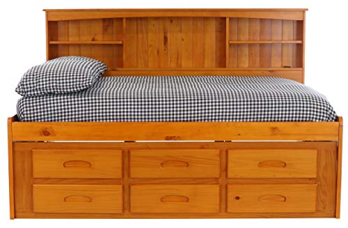Discovery World Furniture Bookcase Daybed with 6 Drawers, Full, Honey