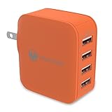 Wall Charger 31W 6.2A Wanshine Smart 4 Port USB Travel Charger for iPhone iPad, Samsung Galaxy, HTC Nexus Moto Blackberry(Charges Fast and Quickly) - Orange