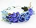 Vivivalue Handmade Rose Flower Headband Hair Wreath Halo Floral Garland Crown Headpiece with Ribbon Boho Festival Wedding Party Blue