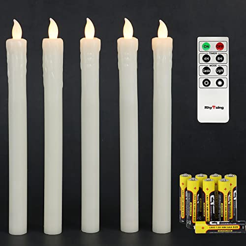 Rhytsing Ivory 10" Flameless Taper Candles with Timer, Battery Operated