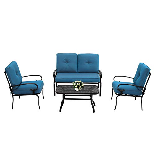 Oakmont Outdoor Furniture Patio Conversation Set Loveseat, 2 Chairs, Coffee Table with Cushion