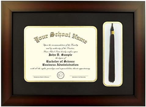 Celebration Frames Mahogany Finish Infinity Diploma Frame (fits 11 x 14 Document) with Tassel Box Black and Gold Mats