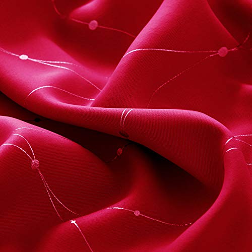 image for Deconovo Red Blackout Curtains and Drapes Wave Line with Dots Printed 