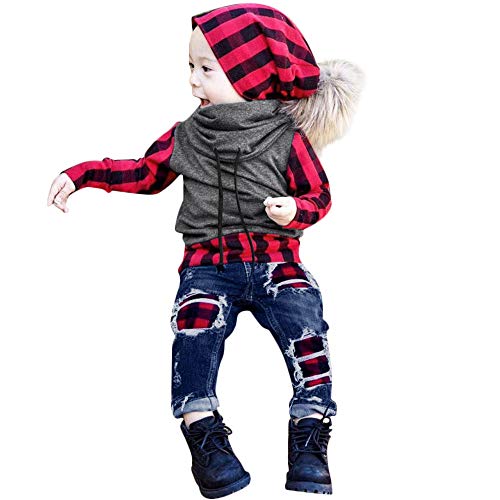 Goodlock Clearance Baby Boys Clothes Set Toddler Long Sleeve Plaid
