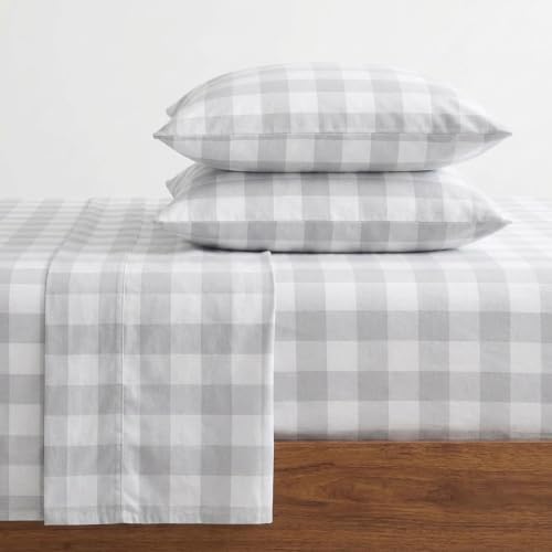 Eddie Bauer - Queen Sheets, Cotton Flannel Bedding Set, Brushed for Extra Softness, Cozy Home Decor (Lakehouse Plaid, Queen)