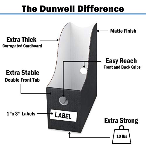 Dunwell Magazine File Holder (Set of 12, Black), Sturdy Cardboard