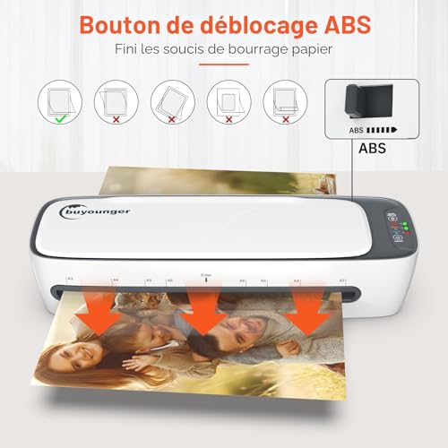 Laminator, Buyounger Laminator A3 A4 A5 A6 Cold/Hot Mode with 25 Pockets, 60s Fast Heating Laminating Machine, Anti-Overheating/Auto Shutdown/ABS Laminating Machine for Home/School/Office