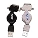 LinkS 2 pack 3-in-1 USB Sync & Charger Retractable Cable Designed for All iPhones, iPods, iPads, Androids, Bluetooth Headsets, BlackBerry (30pin + 8pin Lightning + Micro USB) (White and Black kit)