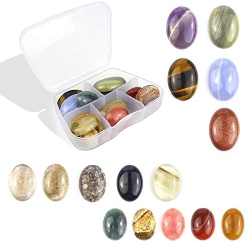 15pcs Mixed Color Jasper Agate Gemstone Oval Flatback Cabochon CAB Beads Bulk for DIY Gemstone Jewerly Making Wholesale Lot Different Size