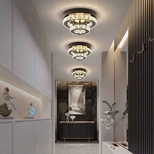 ECOBRT Mini Crystal Chandeliers Modern Black Flush Mount Ceiling Light Surface Mount Led Ceiling Light Bedroom Ceiling Lights Indoor 9.8