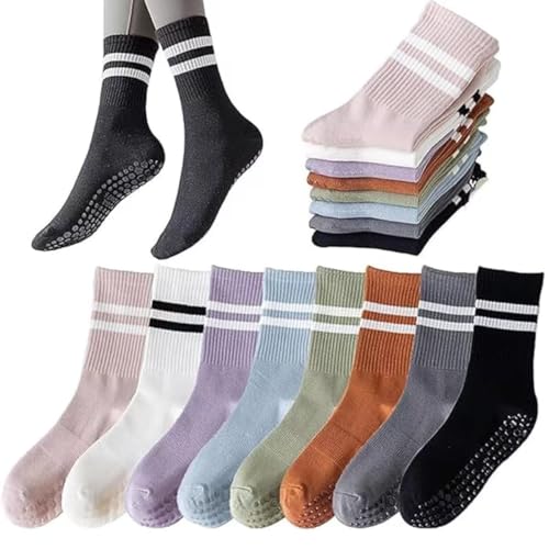 8 pares de calcetines largos de yoga con agarre para mujer,calcetines de algodón para pilates,calcetine antideslizantes mujer para pilates, baile, barra, yoga