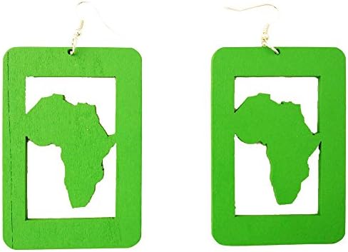 Africa Squared Earrings / Natural Hair / African American Woman Earring / Wood Jewelry