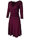 MISSKY Women 3/4 Long Sleeve Crossover Wrap V Neck Ruched Waist Slimming Swing Midi Cocktail Dress (L, Deep Wine)