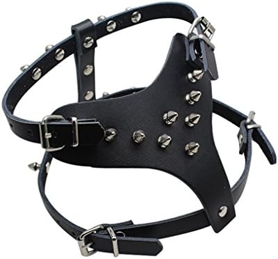 HOOTMALL Leather Spiked Studded Harness 13.5"-17" Chest For Small Dog Adjustable (black)