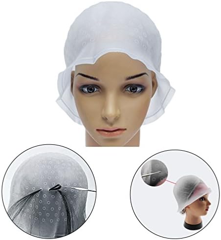 Highlighting Silicone Cap with Hook, Amariver Reusable Hair Color Salon Dye Silicone Caps with Metal Hook Needle Frosting Tipping Tools for Dyeing Highlighting Hair, White