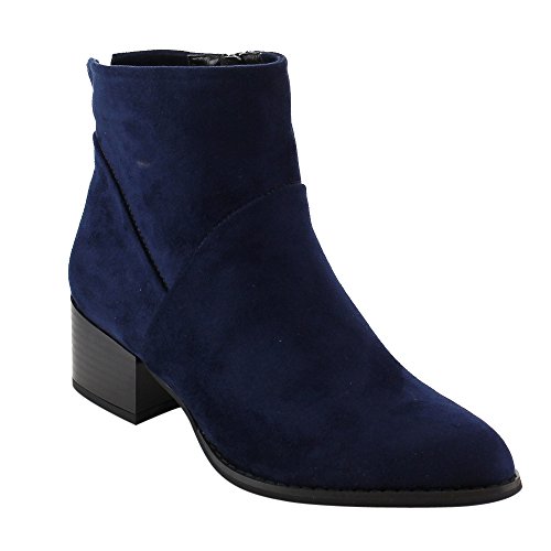 Reneeze AD99 Women's Side Zipper Stacked Block Heel Ankle Booties, Color:NAVY, Size:10