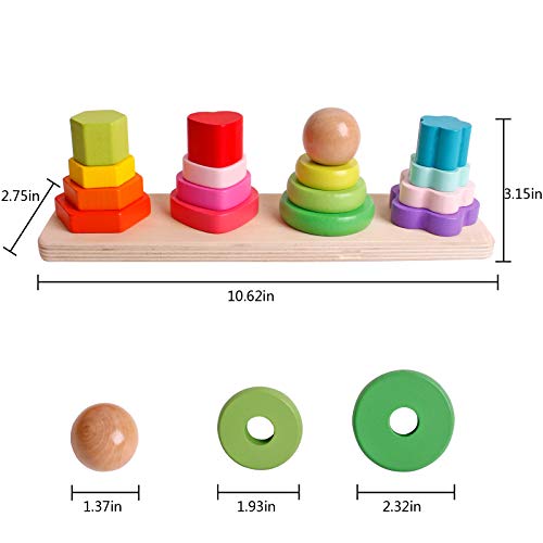 Wooden Four Column Tower Rainbow Stacker Stacking Ring Game Toddler