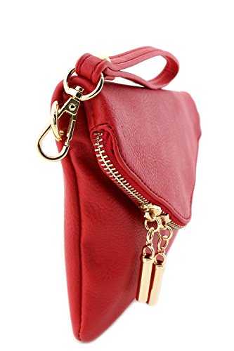 Envelope Wristlet Clutch Crossbody Bag with Chain Strap Red