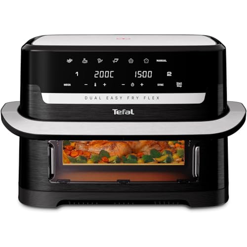 Tefal Dual Easy Fry Flex Heißluftfritteuse 9L – Airfryer mit 2 Kammern & GiantZone, FlexCook-Trennwand, 2700 W, 40–200 °C, 7 Programme, fettarm fritti