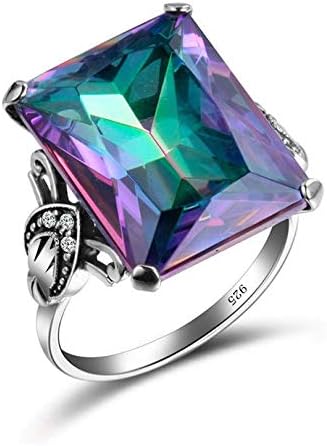 Na Na Nubngen Siam panva 925 Silver Ring 4.3CT Mystic Rainbow Topaz Women Men Wedding Engagement Size6-10 (6)