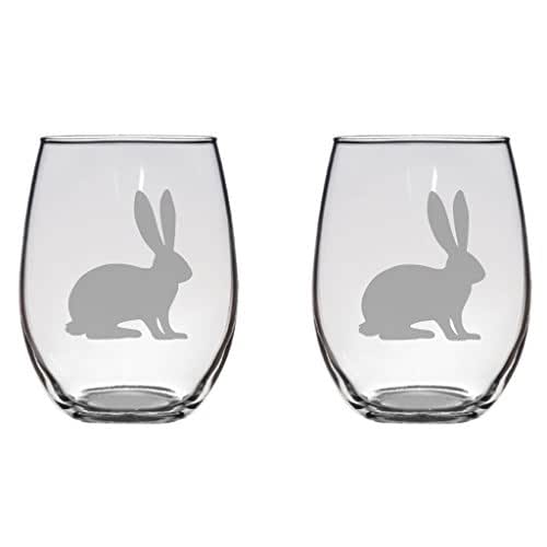Rabbit Engraved Wine Glass Pint Glass, Mason Jar, Champagne