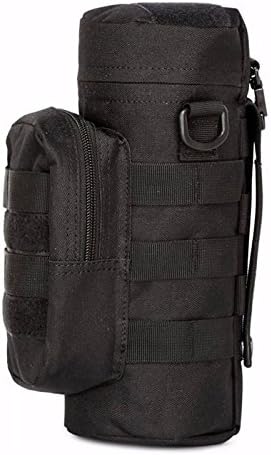 Nylon Water Bottle Pouch, Tactical Molle Carrier Water Pouch Kettle Bag With Strap For Military Tactical Camping Hiking Hunting (Black)