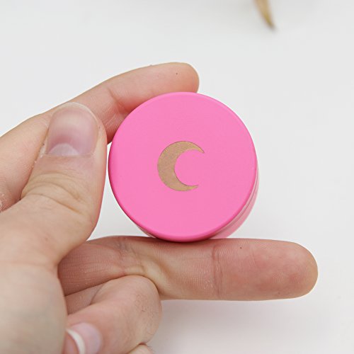 Small Matte Pink Spice Herb Grinder (1.5 inch) Gold Moon Engraving with Pollen Catcher and Scraper Magnetic Seal Perfect for Purse, Pouch or Small Bag
