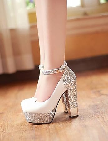 ShangYi Damenschuhe-High Heels-Hochzeit / Kleid / Party & Festivität-Kunstleder-Blockabsatz-Absätze / Plateau-Schwarz / Weiß