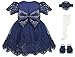 Lilax Baby Girl Newborn Lace Princess Wedding Party Dress Gown 4 Piece Deluxe Set 0-3 Months Navy