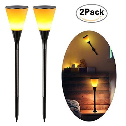 Zeonetak Solar Lights Outdoor Wineglass Flickering Flame Solar Powered Torch Light Adjustable 3-in-1 Table Lantern Waterproof Wireless Garden Spotlight Wall Light (2)