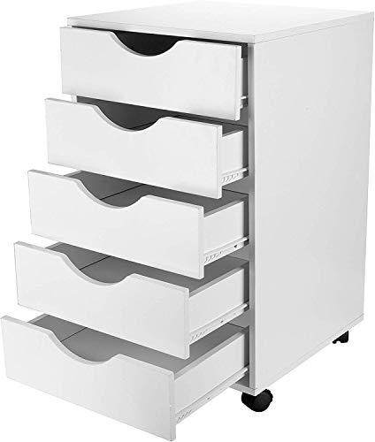 eMerit 5 Drawer Wood File Cabinet Roll Cart Drawer for Home Office Organization White - Thumbnail 5