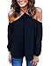 Happy Sailed Women Chiffon Off Shoulder Long Sleeve Halter Neck Shirt Blouse Tops