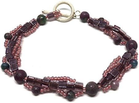 Ruby Ziosite Natural Stone Bracelet with Sterling Toggle Clasp