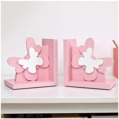 MAGO Cute Butterfly Shape Bookend Shelf for Home Office Library School Study Decoration Gift,Wooden,Pink