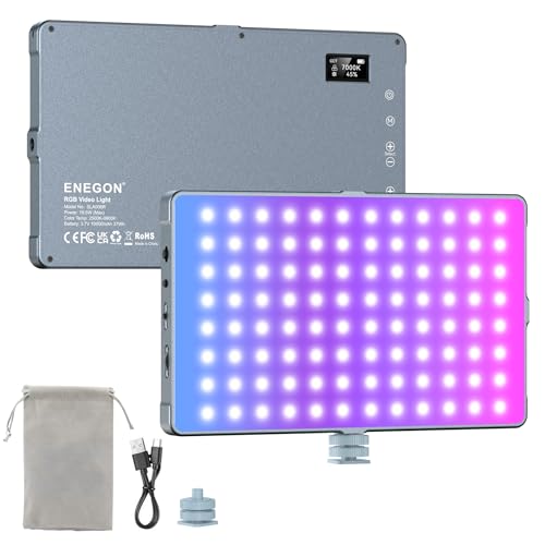 ENEGON 10000mAh RGB LED Video Lights - 276 LED Beads with OLED Display, 18.5W Max, CCT 2500-9900K, CRI 96+, 21 Scene Modes - Ideal for Photography, YouTube, TikTok and Video Conferencing