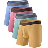 DAVID ARCHY Mens Boxer Briefs Rayon Made From Bamboo Breathable Soft Underwear Support Pouch Underwear for Men 4 Pack